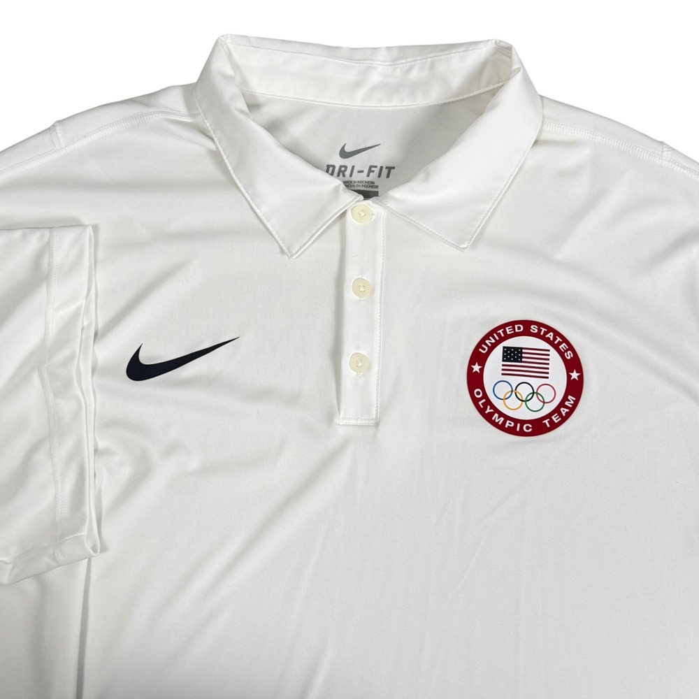 Nike Dri-FIT US Olympic Team Polo Shirt Short Sleeve White Performance Mens XXL